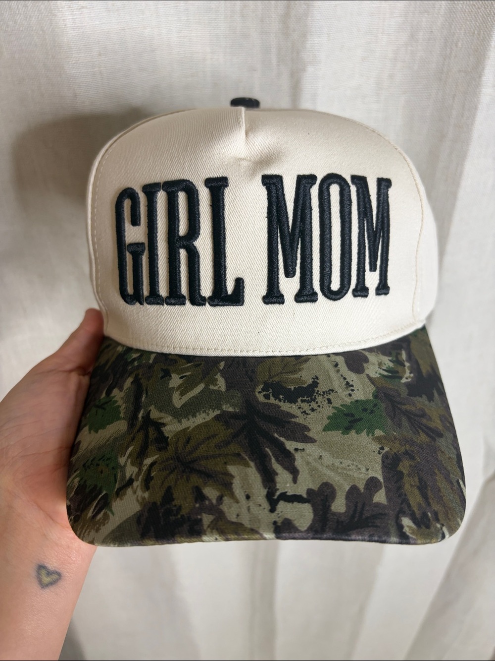 C.C Girl Mom Cream and Green Camo Baseball Hat